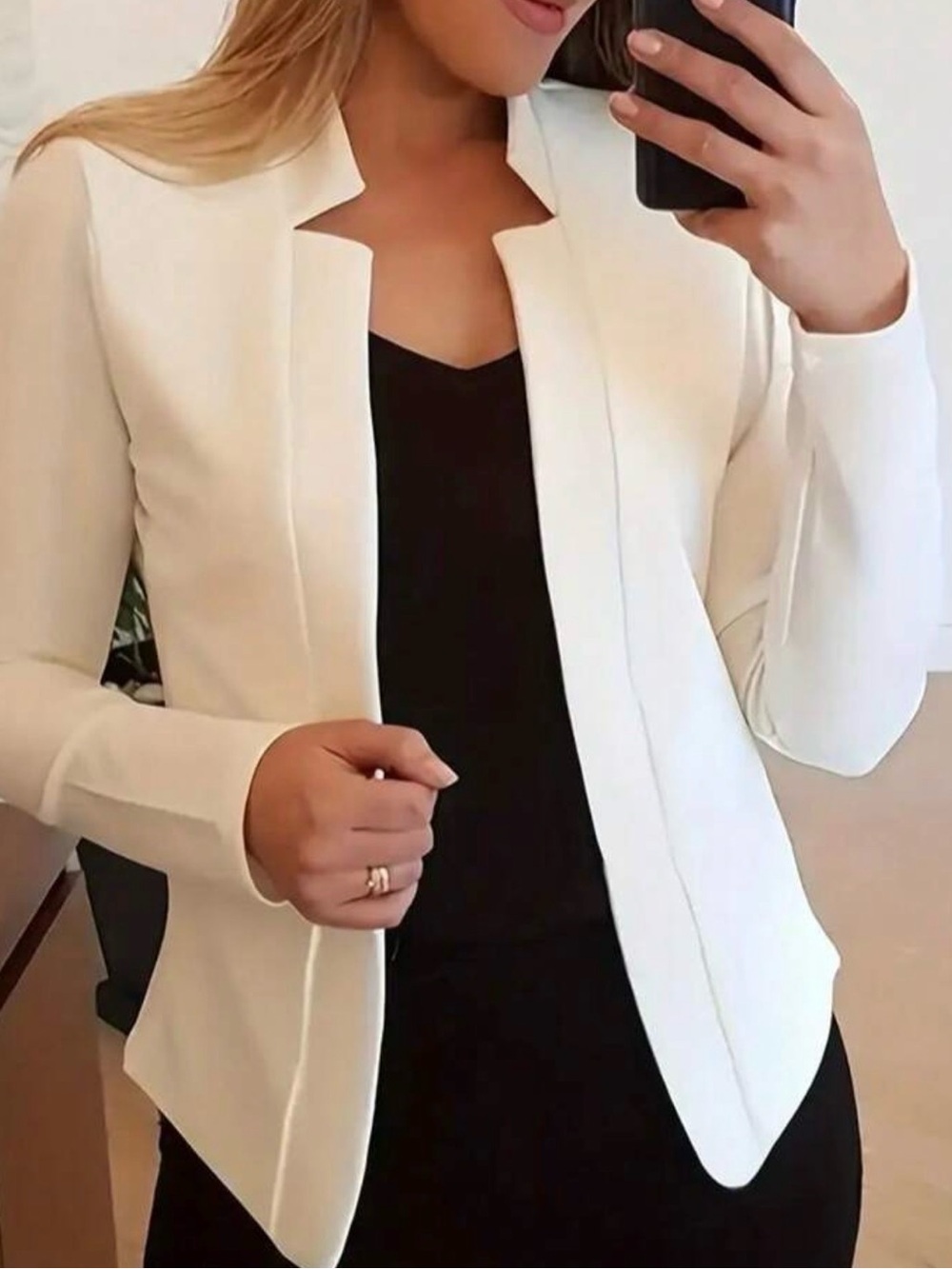 Women's White Open-Front Blazer Jacket